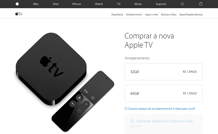 Apple TV começa a ser vendida na Borasil por preços assustadores (Foto:Reprodução/Apple Online Store) 