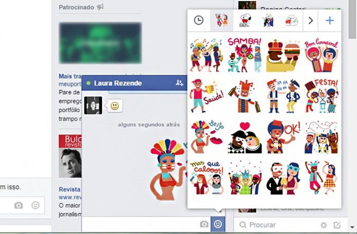 Os stickers de carnaval podem ser baixados na Loja de Figurinhas do Facebook (Foto: Reprodu??o/Barbara Mannara)