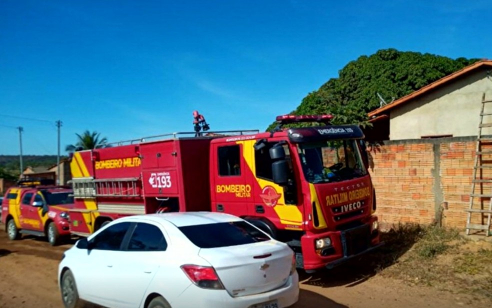 Mãe e filho morrem após incêndio em São Domingos — Foto: Reprodução/TV Anhanguera