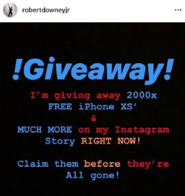 Instagram hackeado do ator Robert Downey Jr postou promoção de iPhones (Foto: Instagram)