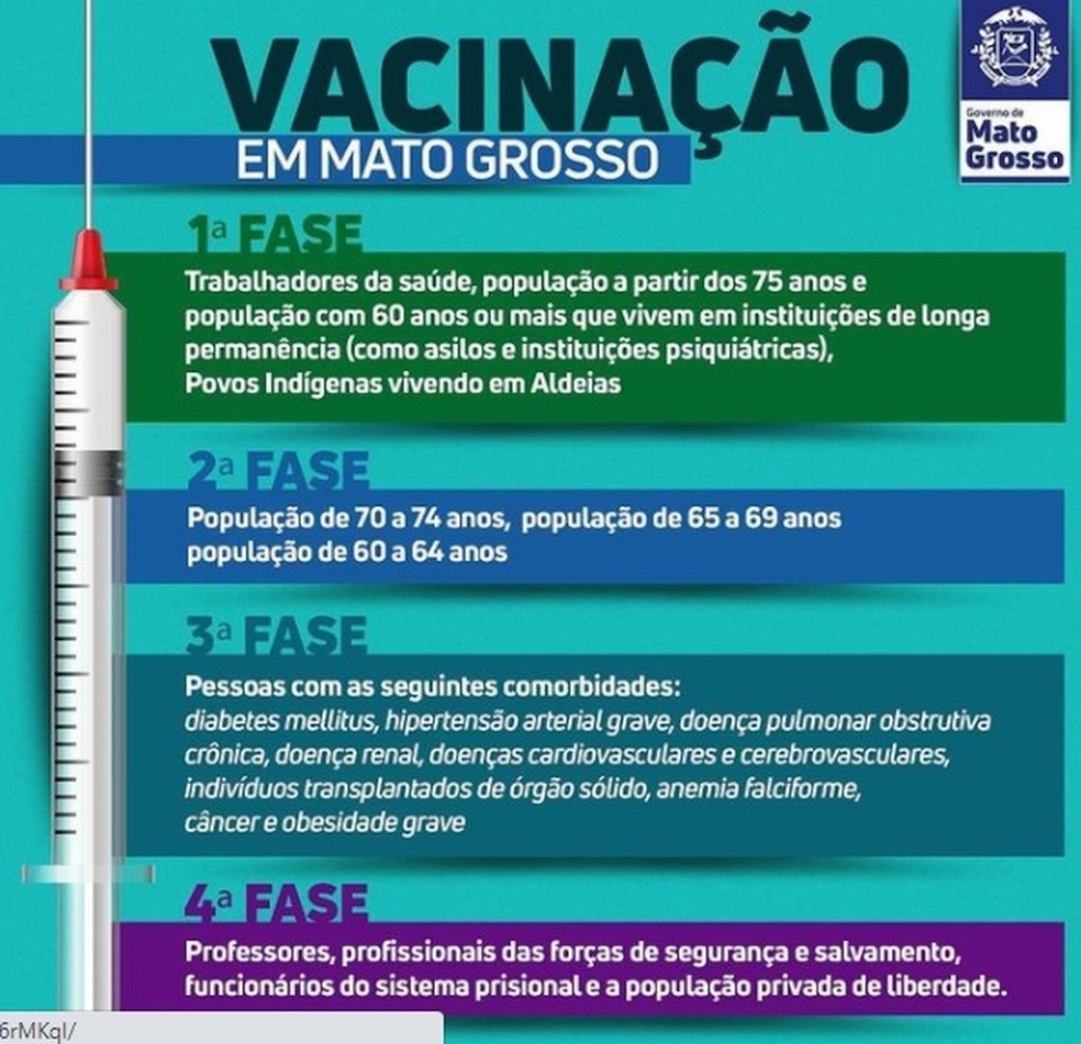 Fases da vacinação contra Covid-19 em Mato Grosso — Foto: Secom-MT