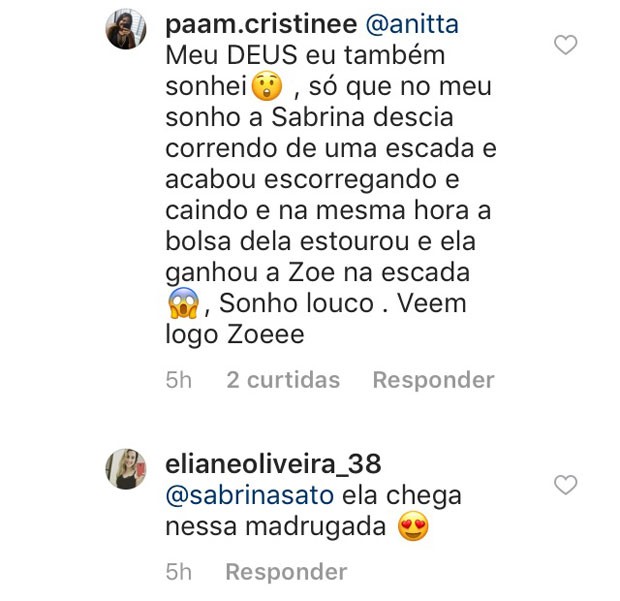 Seguidoras comentam em perfil de Sabrina Sato (Foto: Reprodução / Instagram)