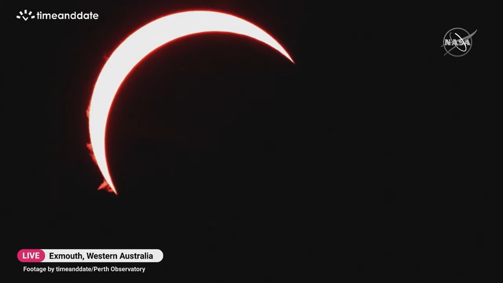 Eclipse solar visto da Austrália — Foto: NASA/timeanddate/Perth Observatory