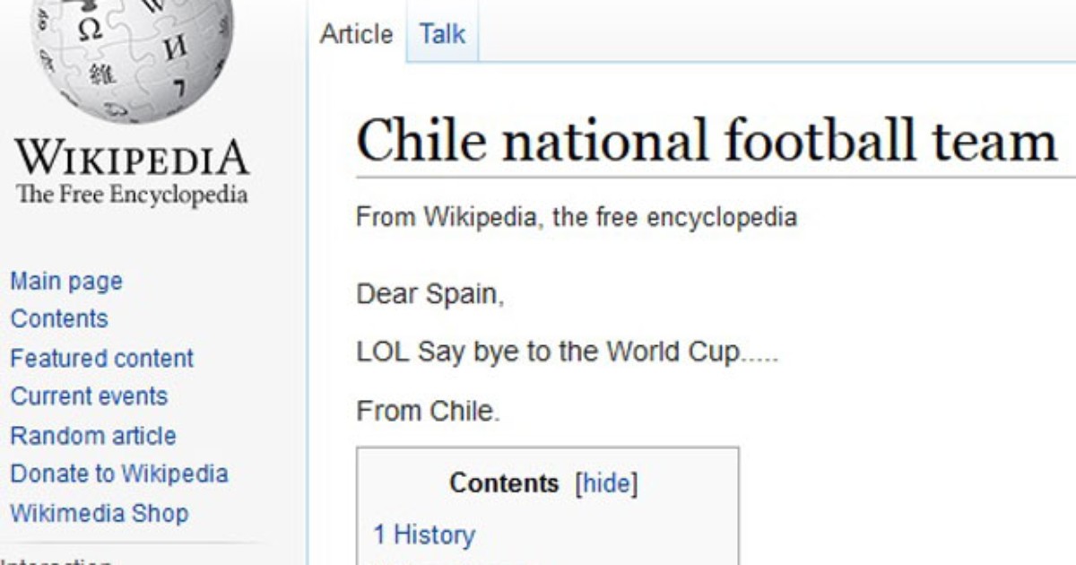 G1 – La página de Wikipedia de Chile “pide” a España retirarse del Mundial