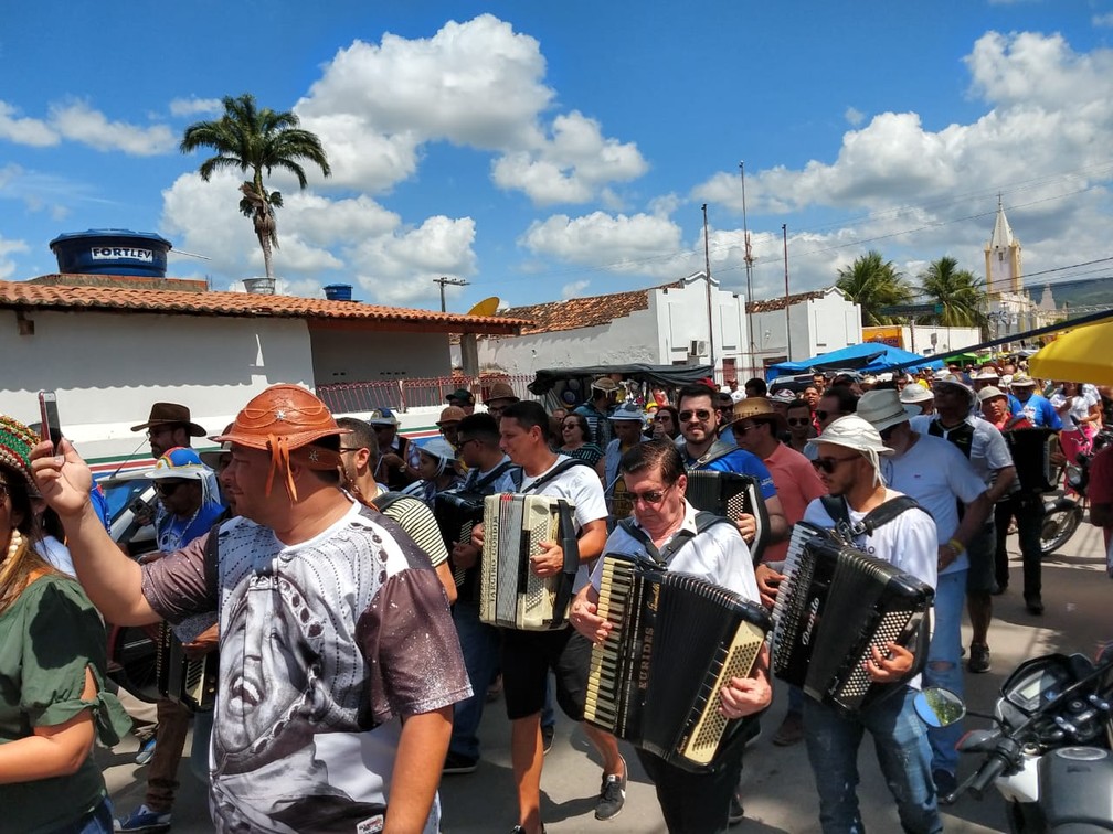 'Sanfoneata' nas ruas de Exu homenageia aniversário de Luiz Gonzaga e o Dia Nacional do Forró — Foto: Kris de Lima / TV Grande Rio
