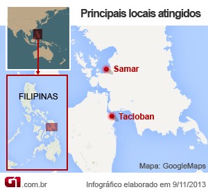 Mapa tufão nas Filipinas (Foto: Editoria de Arte/G1)