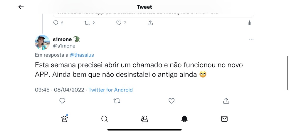 Cliente da Vivo se queixa de problema no novo app — Foto: Reprodução/TechTudo