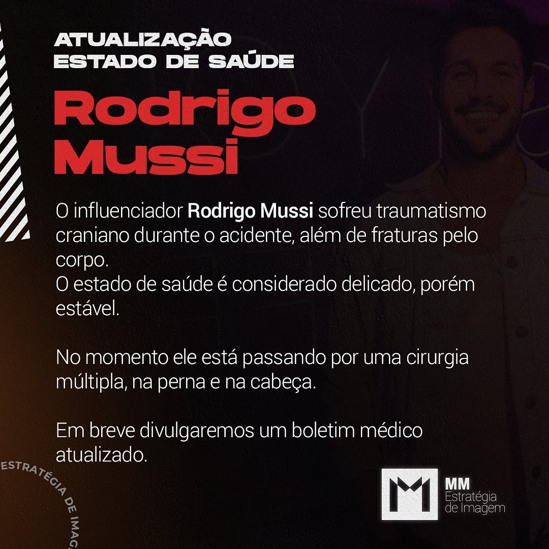 Ex-BBB Rodrigo Mussi sofre acidente de carro e está em estado grave (Foto: reprodução/instagram)