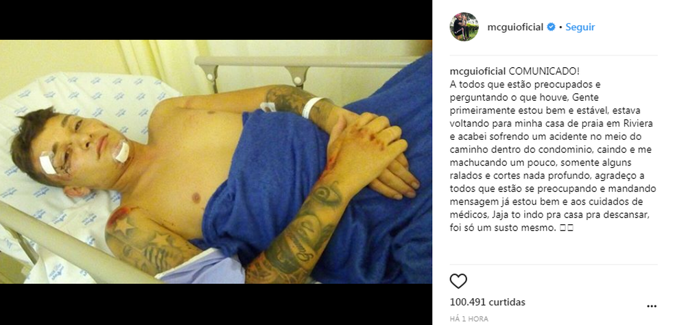 MC Gui publicou foto no hospital após o acidente que sofreu em Bertioga, SP (Foto: Reprodução/Instagram)