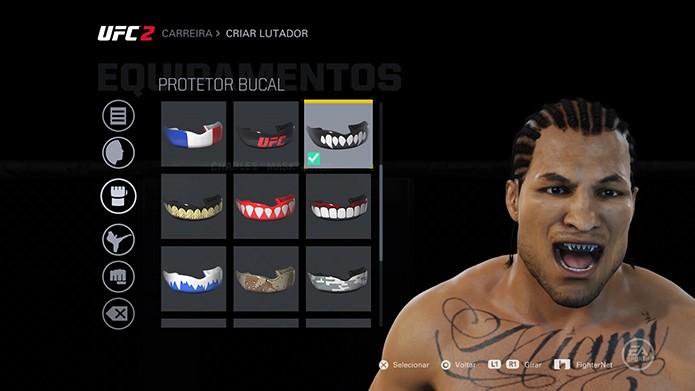 EA Sports UFC 2 tem até personalização de protetor bucal (Foto: Reprodução/Thiago Barros)