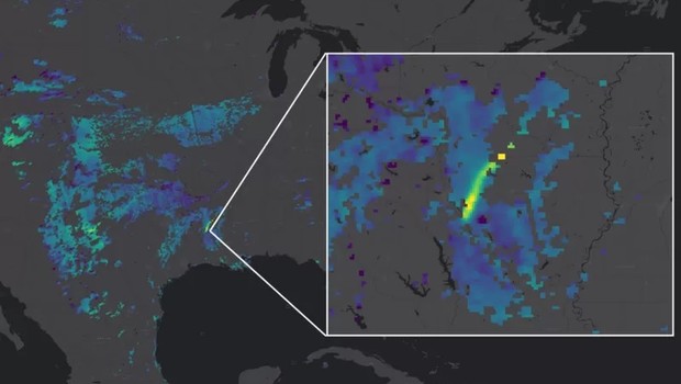 As 'nuvens' de metano vistas do espaço podem se estender por centenas de quilômetros (Foto: THOMAS LAVAUX/BBC)