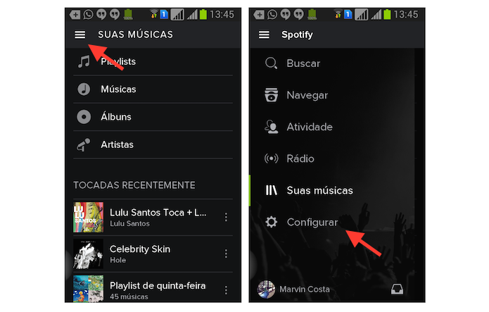 Acessando as configurações do Spotify no Android (Foto: Reprodução/Marvin Costa)