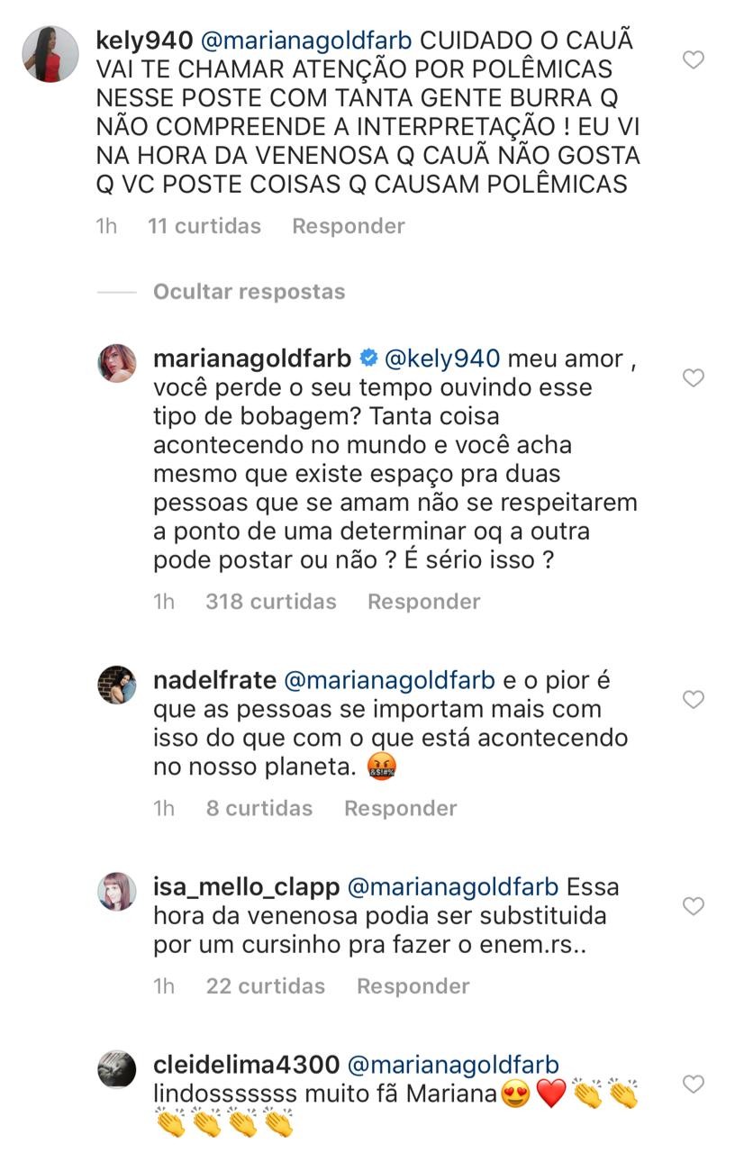 Mariana Goldfarb responde a seguidor no Instagram (Foto: Instagram/ Reprodução)