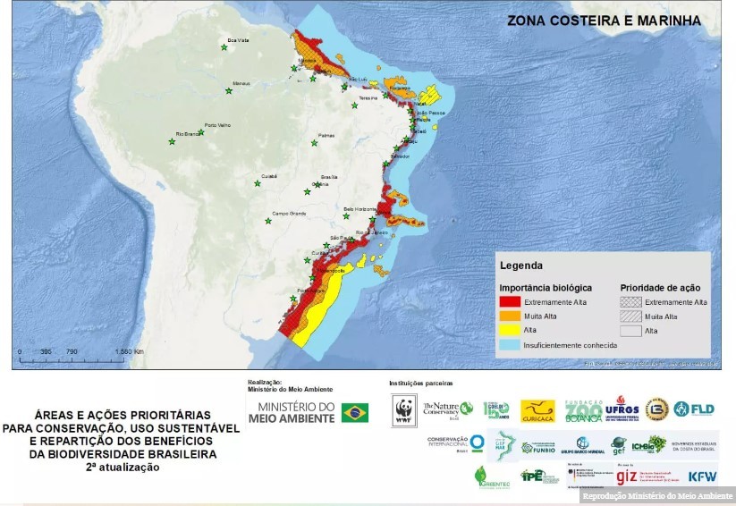 Mapa da zona costeira e marinha do Brasil (Foto: Reprodução/Ministério do Meio Ambiente)