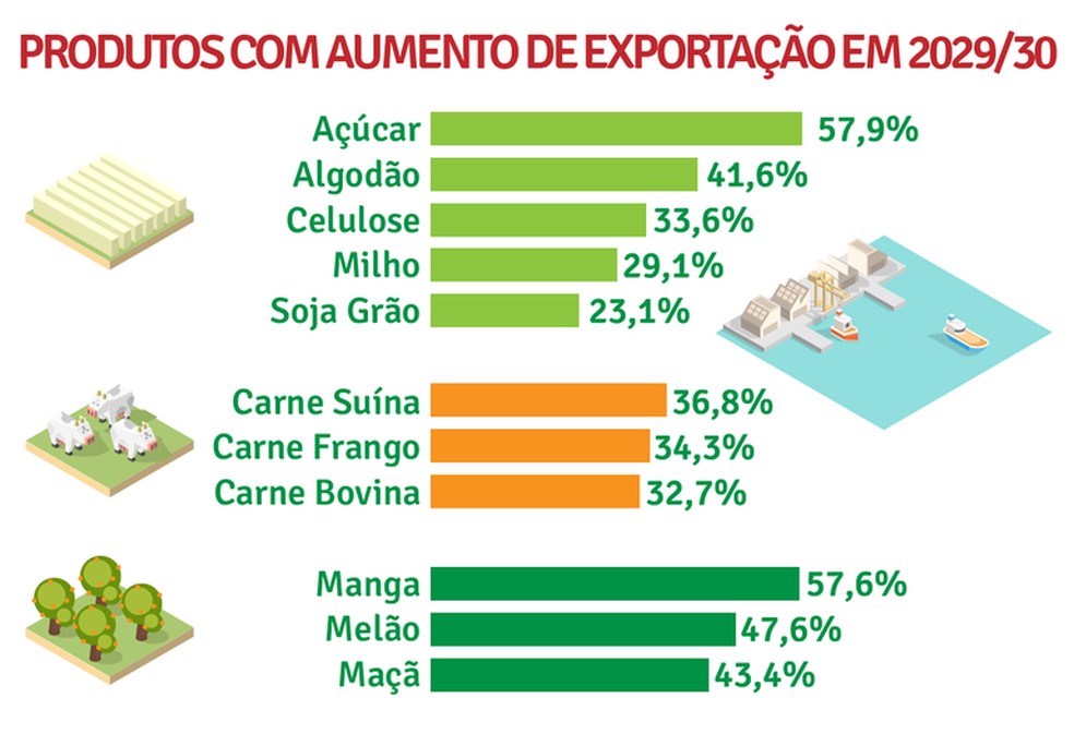 Previsão do governo federal para as exportações agropecuárias em 2030 — Foto: Ministério da Agricultura/Divulgação