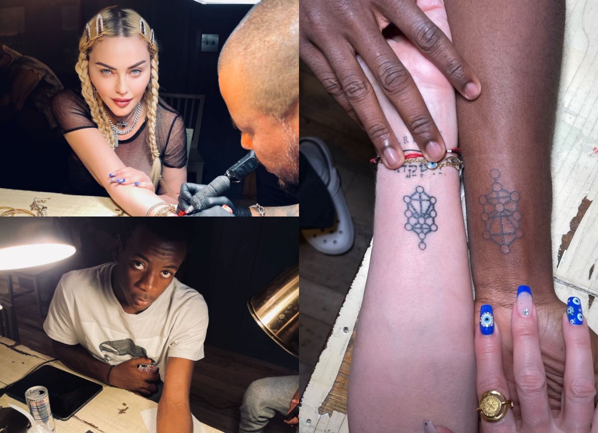 Madonna faz tatuagem com o filho (Foto: Reprodução/Instagram)