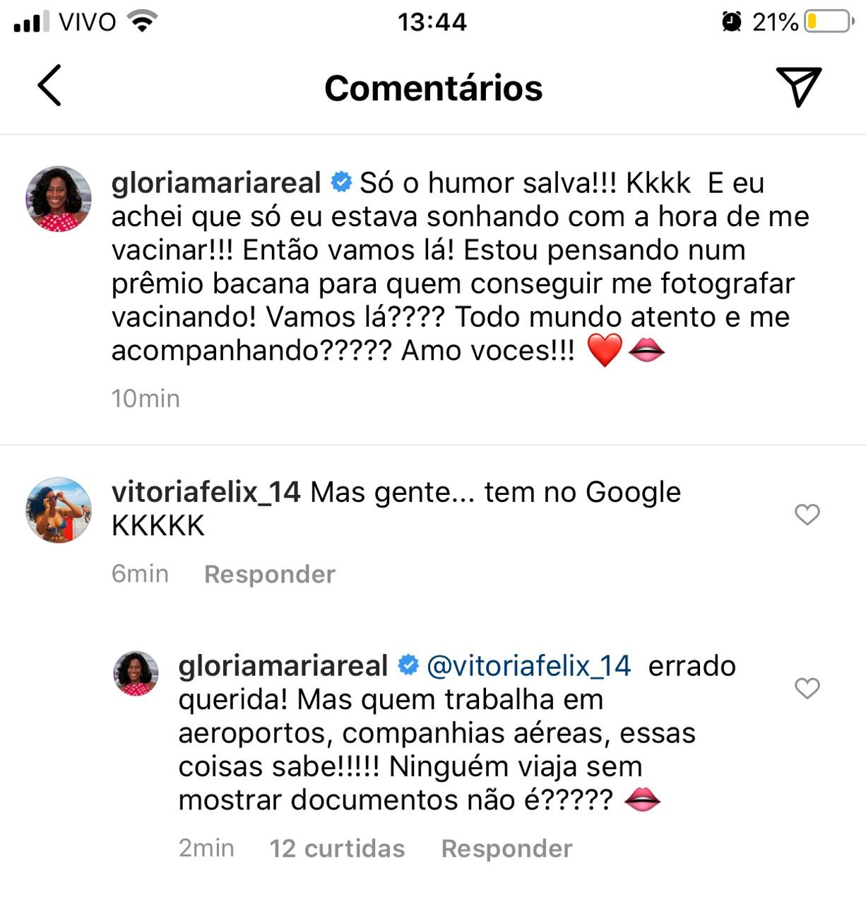 Gloria Maria responde internauta sobre sua idade (Foto: Reprodução/Instagram)