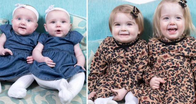 Lottie e Gracie, 5 meses, e Elizabeth e Olivia Handby, de 22 meses (Foto: Mercury Press)