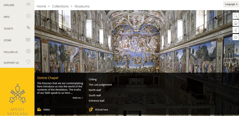 O museu do Vaticano tem visita online com imagens em 360º que oferecem ao visitante a sensação de estar em dentro do museu — Foto: Reprodução/Barbara Ablas