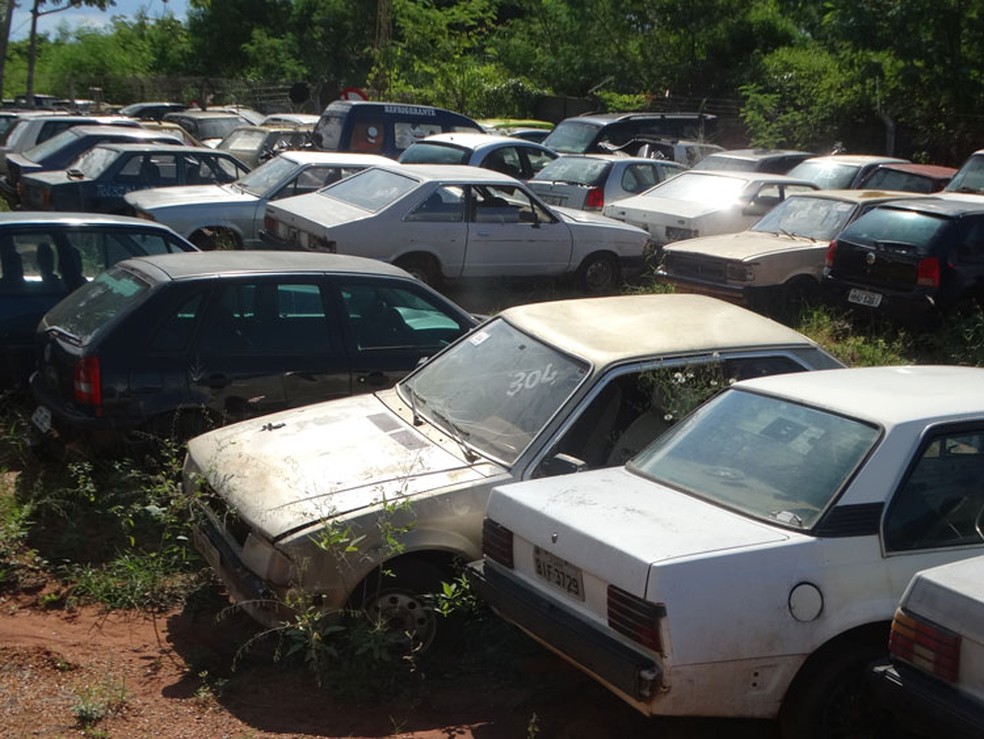 VeÃ­culos a serem leiloados estÃ£o no pÃ¡tio de Presidente EpitÃ¡cio â Foto: Prefeitura de Presidente EpitÃ¡cio
