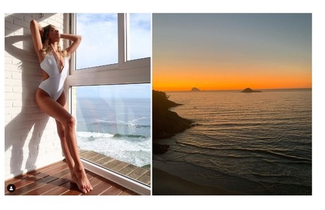 Isabella Santoni faz pose e mostra a vista de seu apartamento no Rio Reprodução