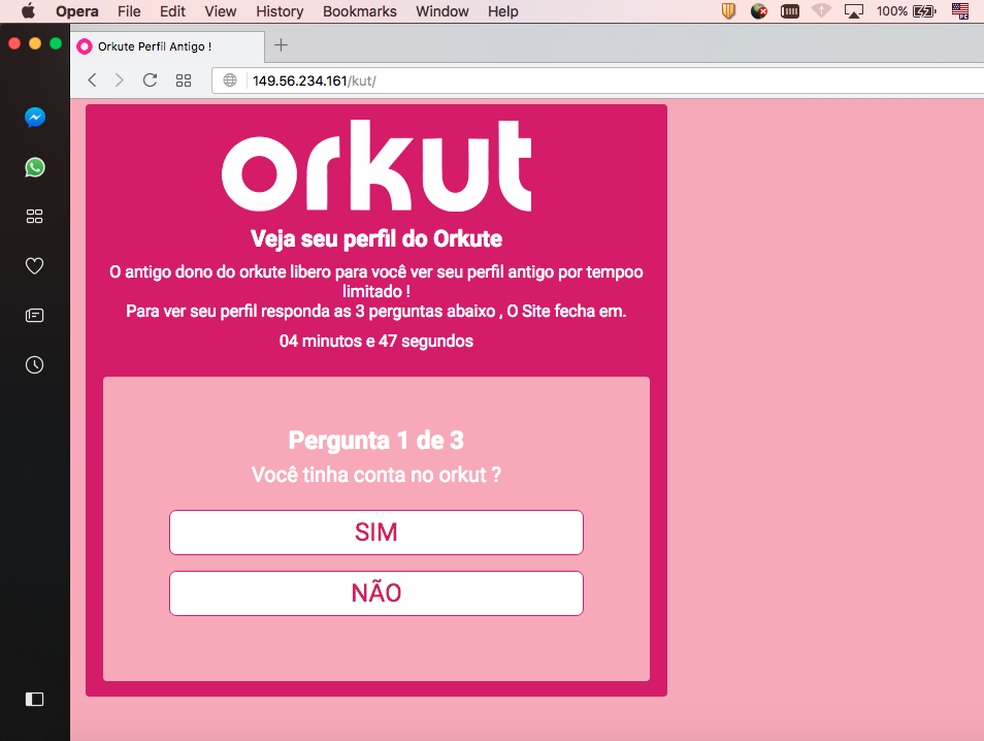 Falso site Orkute promete desbloquear perfis do Orkut por tempo limitado (Foto: Reprodução/ Melissa Cruz Cossetti)