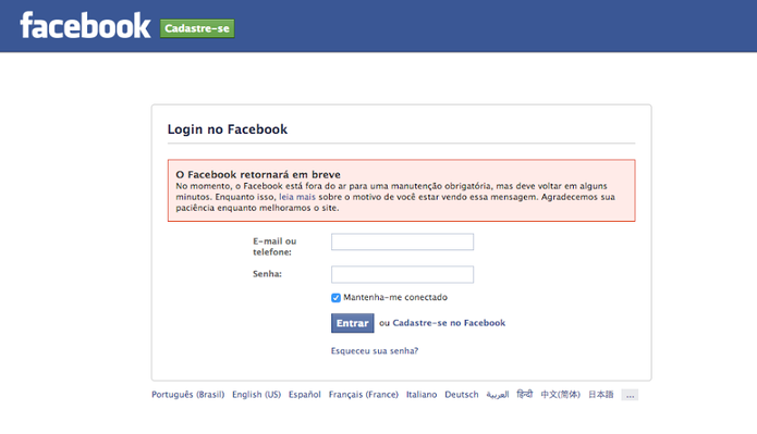 O Facebook retornar? em breve: mensagem revela que rede social est? em manuten??o (Foto: Reprodu??o/Facebook)