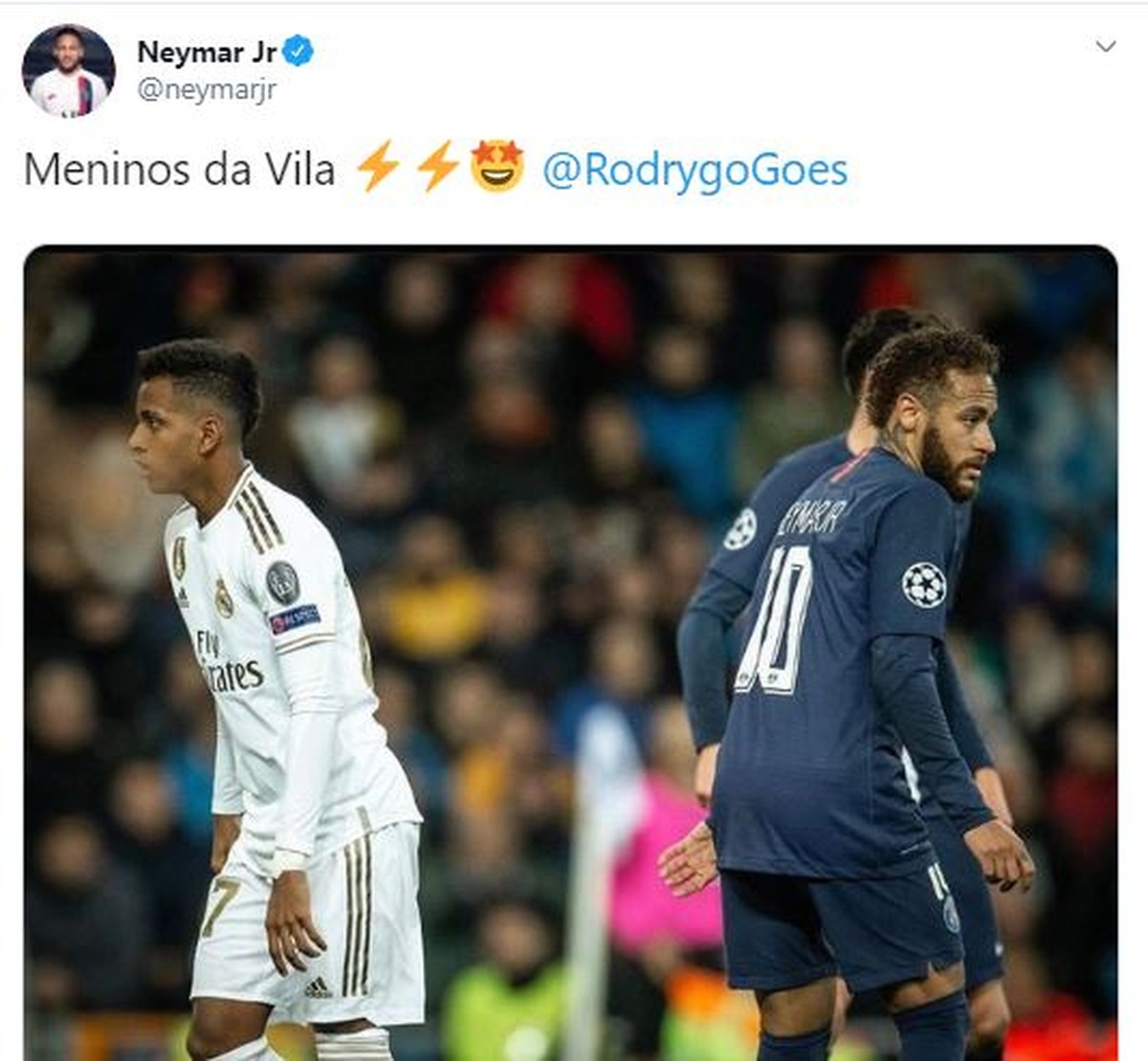 Neymar posta foto com Rodrygo em Real Madrid x PSG e cita ...