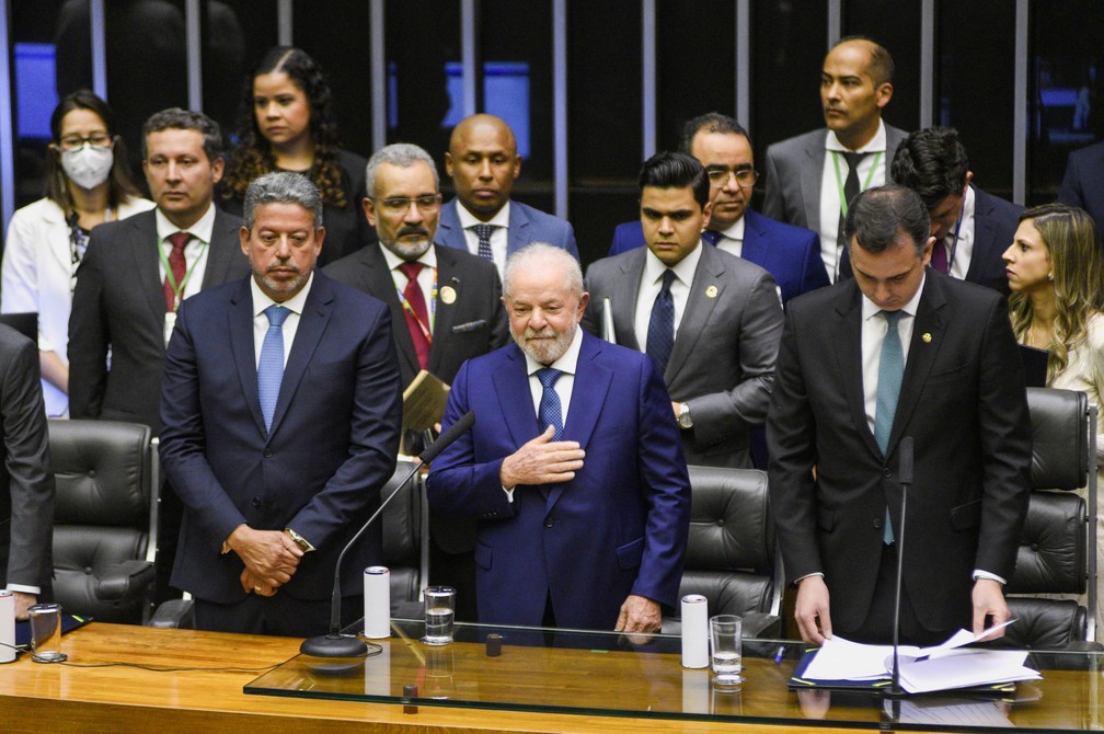 Lula durante cerimônia de posse, em Brasília, neste domingo (1º) — Foto: Jacqueline Lisboa/Reuters