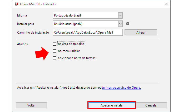 Exclua ou adicione atalhos do Opera Mail no Windows (Foto: Reprodução/Paulo Alves)
