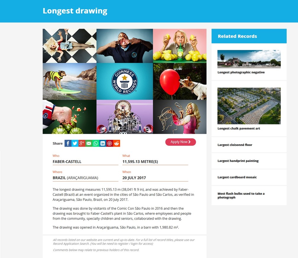 Quebra de recorde foi anunciado no site oficial do Guinness (Foto: ReproduÃ§Ã£o/Site )