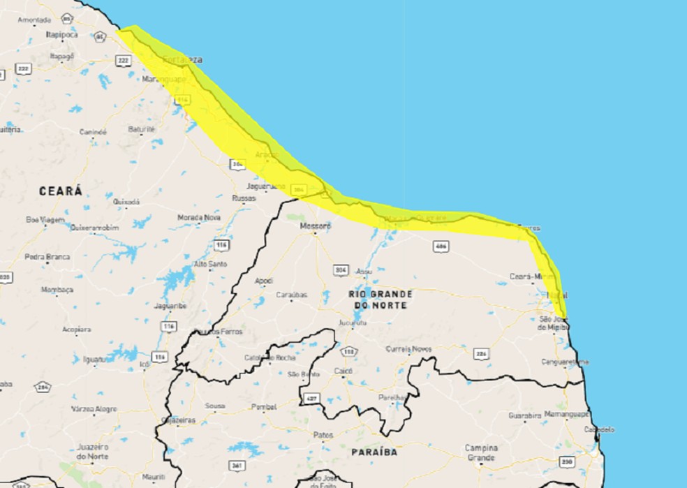 Aviso de chuva intensa no Rio Grande do Norte — Foto: Inmet
