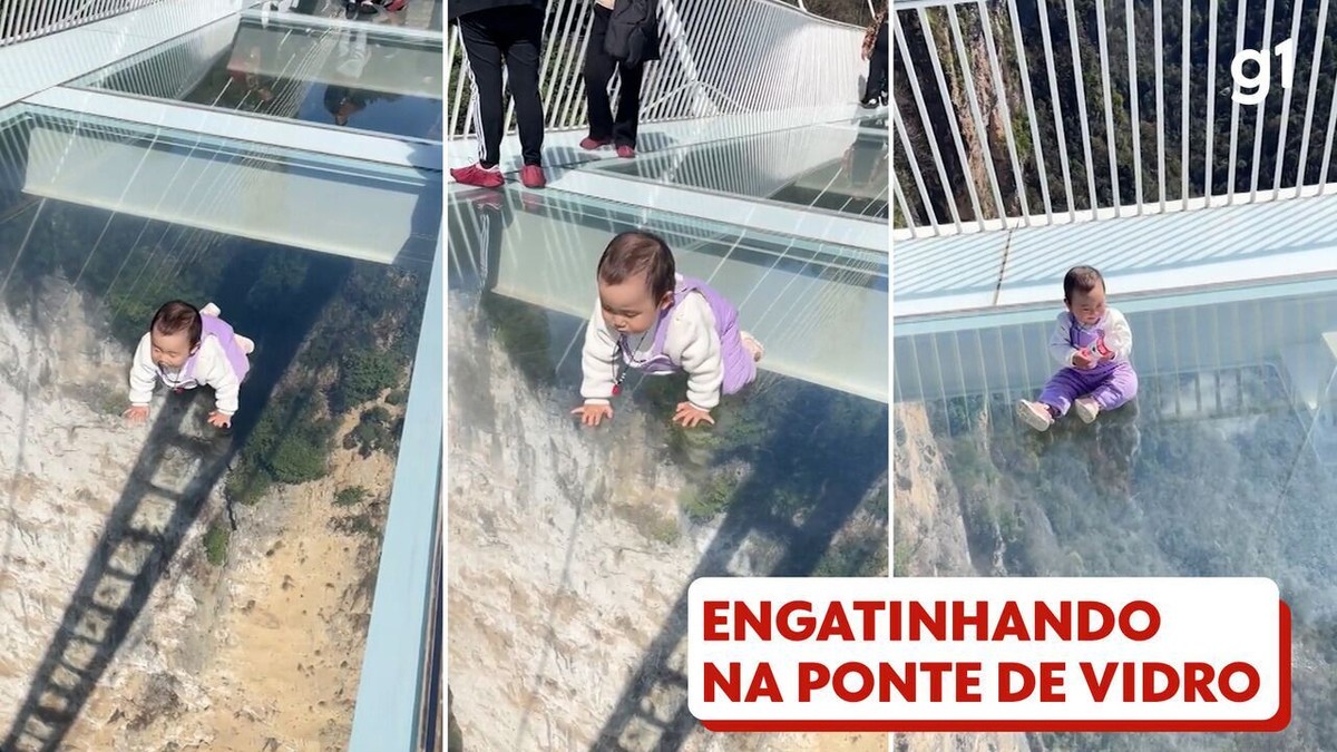 Que aflição! VÍDEO mostra bebê engatinhando em ponte de vidro de 300 metros de altura na China