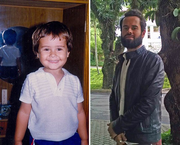 Compare imagem de Marcelo Jeneci na infância com seu visual atual (Foto: Arquivo Pessoal / Carolina Berger / Gshow)