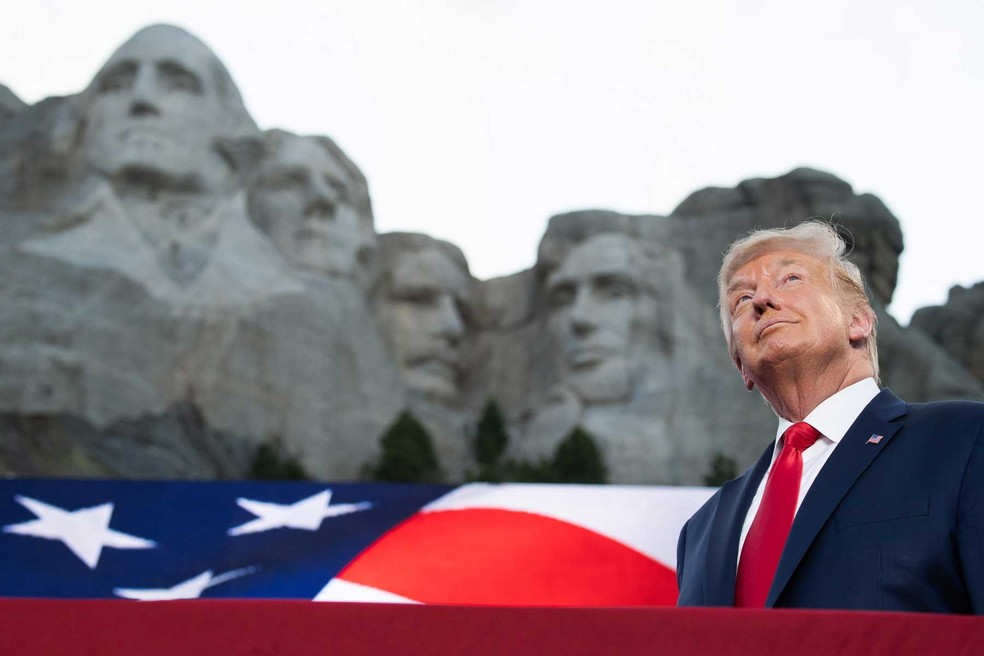 Trump durante evento de 4 de Julho de 2020 nos EUA — Foto: SAUL LOEB / AFP