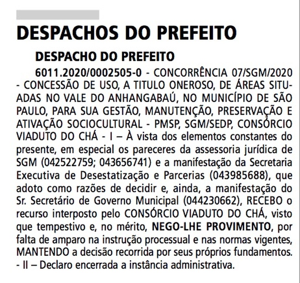 Despacho do prefeito de SP, Ricardo Nunes, publicado no Diário Oficial de SP na quarta-feira (19). — Foto: Reprodução