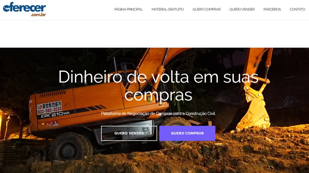 Plataforma de negociação de compras para a construção civil — Foto: Reprodução/Oferecer.com.br