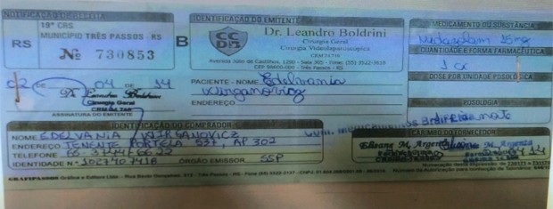 Receita de Leandro Boldrini foi usada para compra de remédio (Foto: Fábio Almeida/RBS TV)