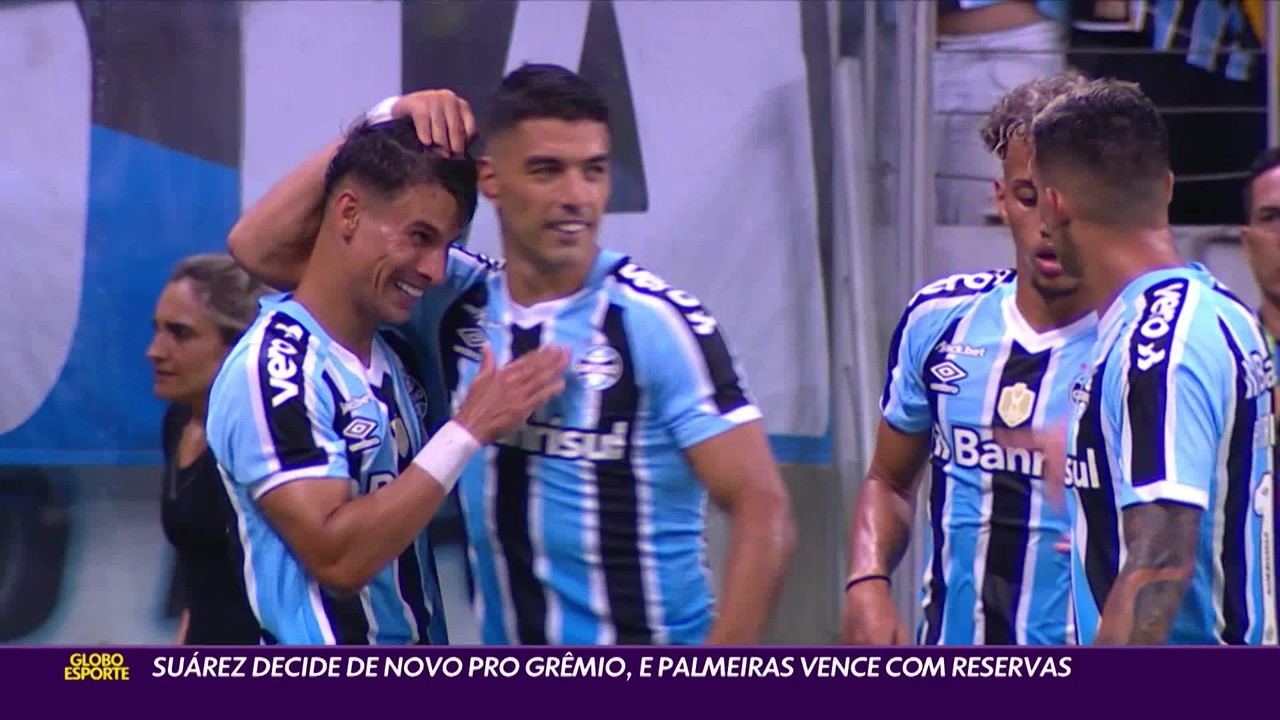 Suárez decide de novo para o Grêmio, e Palmeiras vence com reservas