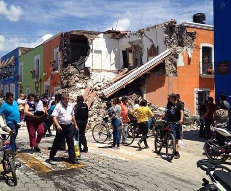 Prédios desabados em Cholula, no estado de Puebla (Foto: Brian Guzman/Arquivo pessoal)