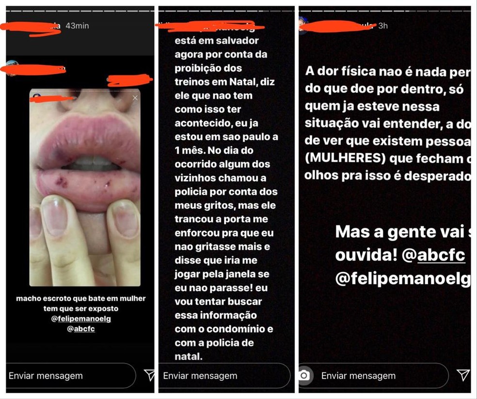 Ex-namorada faz denúncia contra Felipe Manoel em rede social — Foto: Reprodução