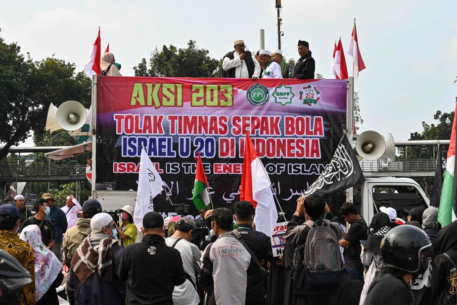 Protestos contra os israelenses em Jakarta, na Indonésia