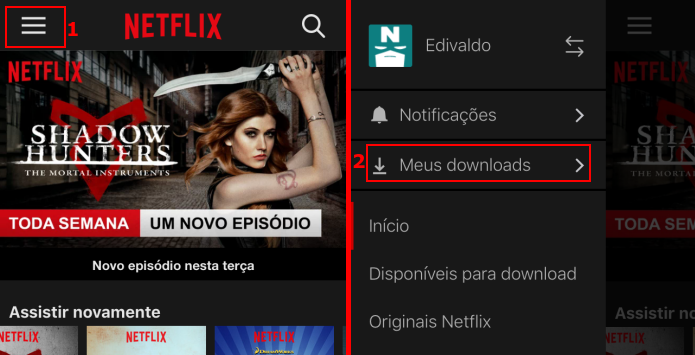 Acessando a opção Meus downloads no app do Netflix (Foto: Reprodução/Edivaldo Brito)