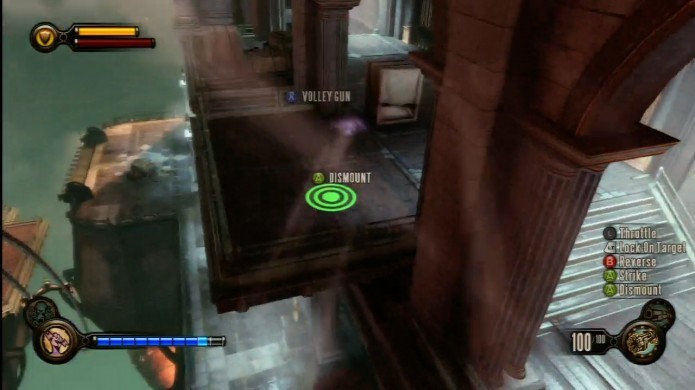 Bioshock Infinite: utilize o skyrail para chegar ao nível superior, até a porta trancada (Foto: Reprodução/IGN)