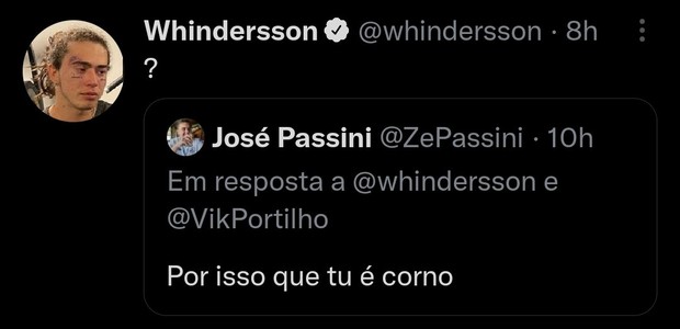 José Passini ofende Whindersson, que fica sem entender (Foto: Reprodução/Twitter)