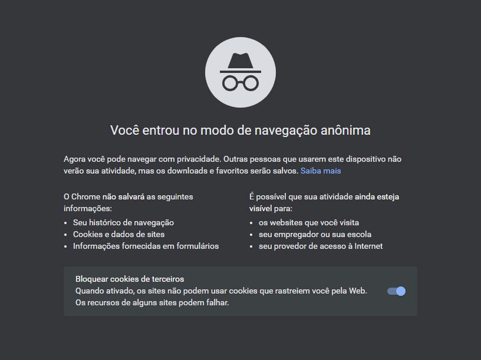 Modo anônimo impede que anúncios personalizados sejam direcionados até você — Foto: Reprodução/Filipe Garrett