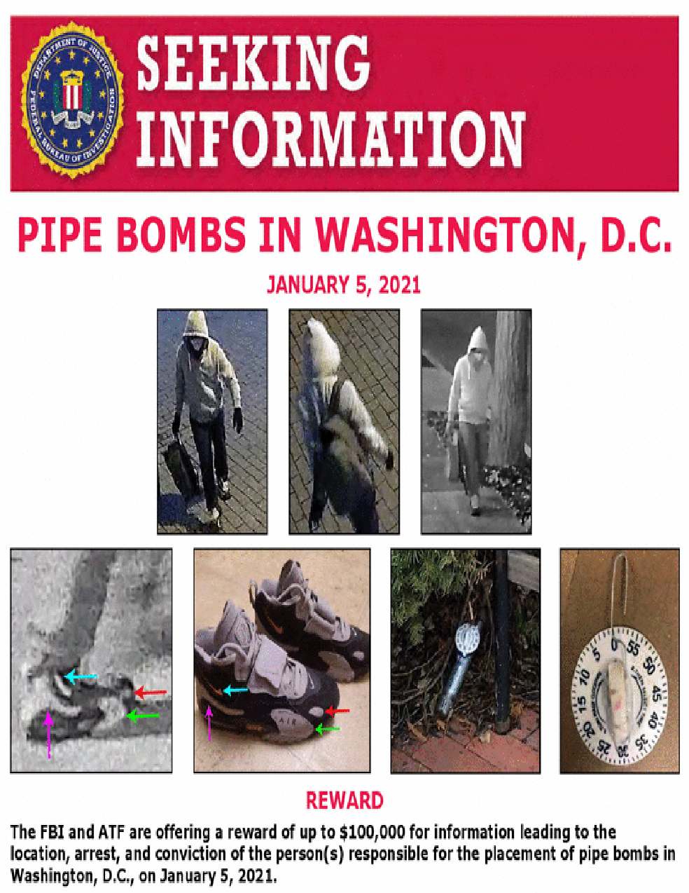 FBI pede ajuda para encontrar suspeito de plantar bombas na sede dos partidos Democrata e Republicano na véspera da invasão do Capitólio — Foto: Reprodução/FBI