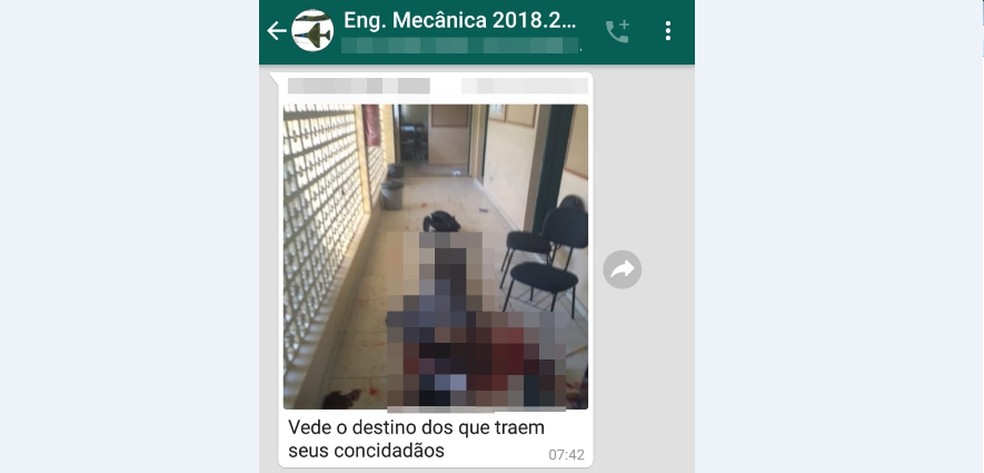 Estudantes usam imagens do massacre em Suzano para amear colega que teria feito denncia dos comentrios   Foto: Reproduo/Whatsapp