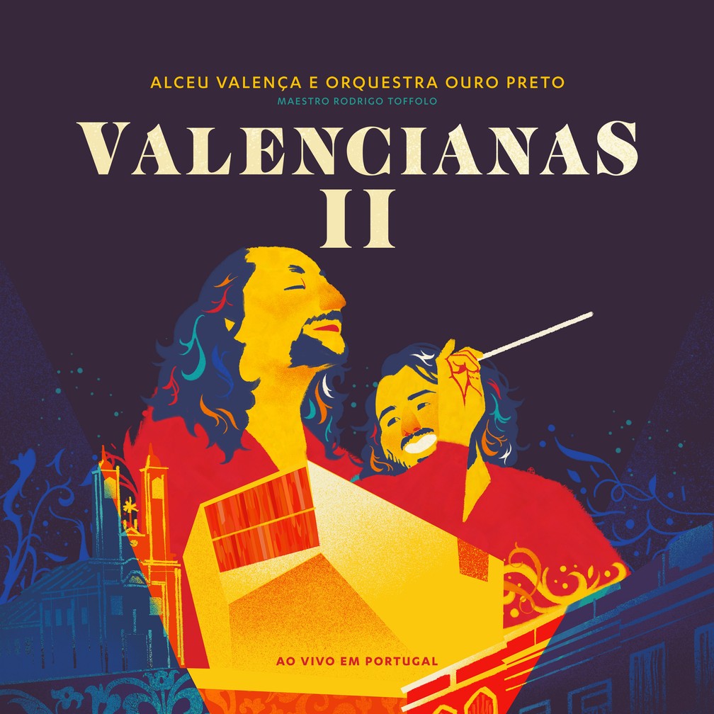 Capa do álbum 'Valencianas II –  Ao vivo em Portugal', de Alceu Valença e Orquestra Ouro Preto — Foto: Divulgação