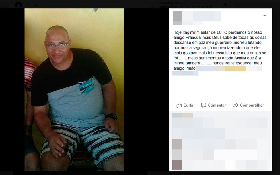 Amigos do sargento deixaram mensagens de luto nas redes sociais (Foto: Reprodução/Facebook)